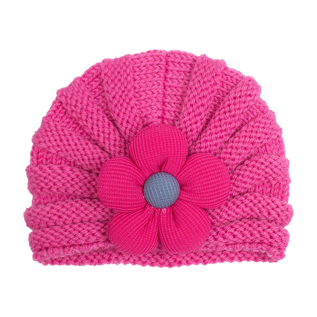 Imported 1 Pc Baby Kids Warm Winter Baby Turban Cap Knitted Hat 3D Flower Children Woolen Hat for 0-3 Years