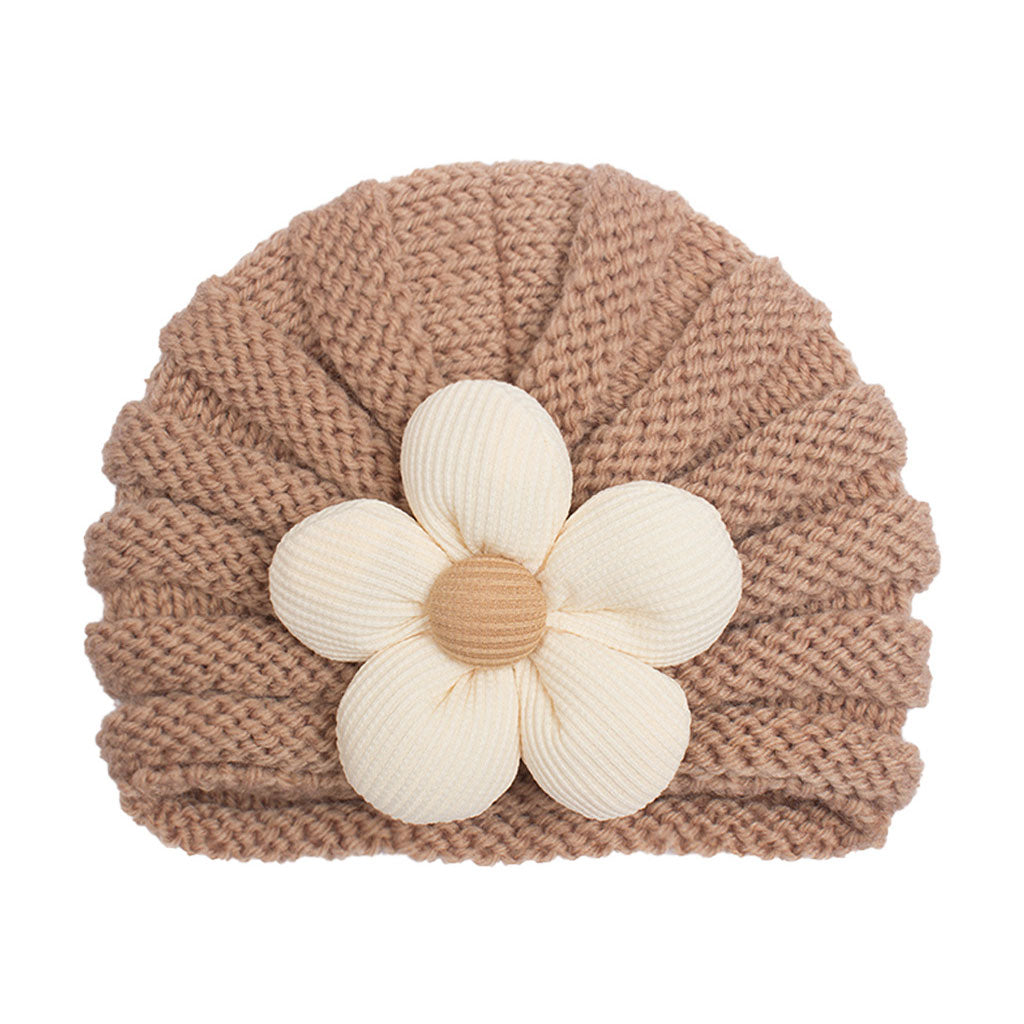 Imported 1 Pc Baby Kids Warm Winter Baby Turban Cap Knitted Hat 3D Flower Children Woolen Hat for 0-3 Years