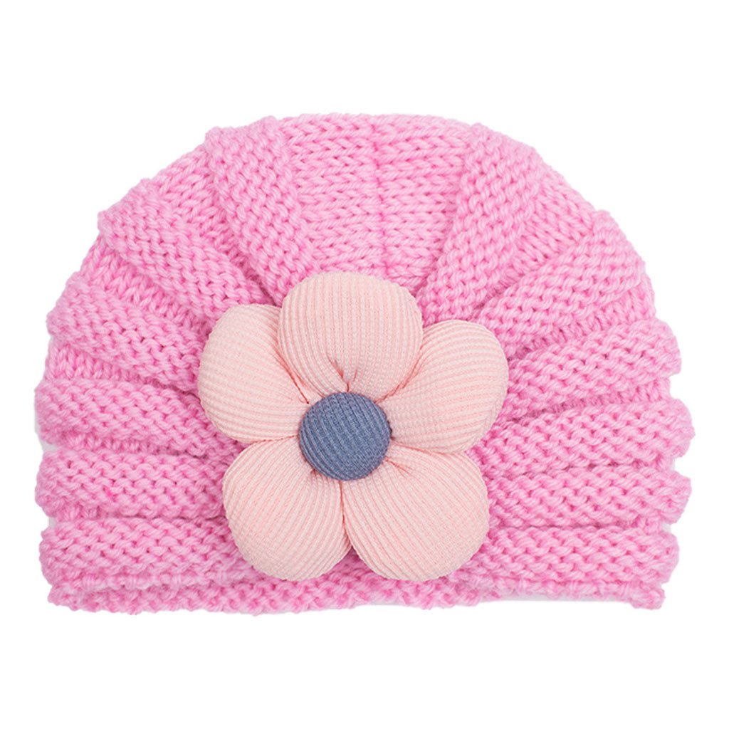 Imported 1 Pc Baby Kids Warm Winter Baby Turban Cap Knitted Hat 3D Flower Children Woolen Hat for 0-3 Years