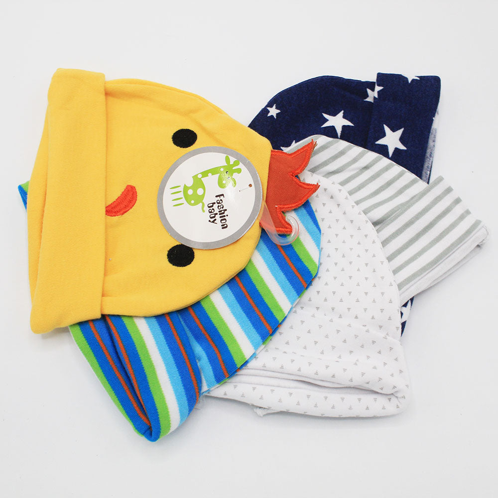 Imported Pack of 5 Baby Cute Character Blended Cotton Stuff Caps for 0-6 Months