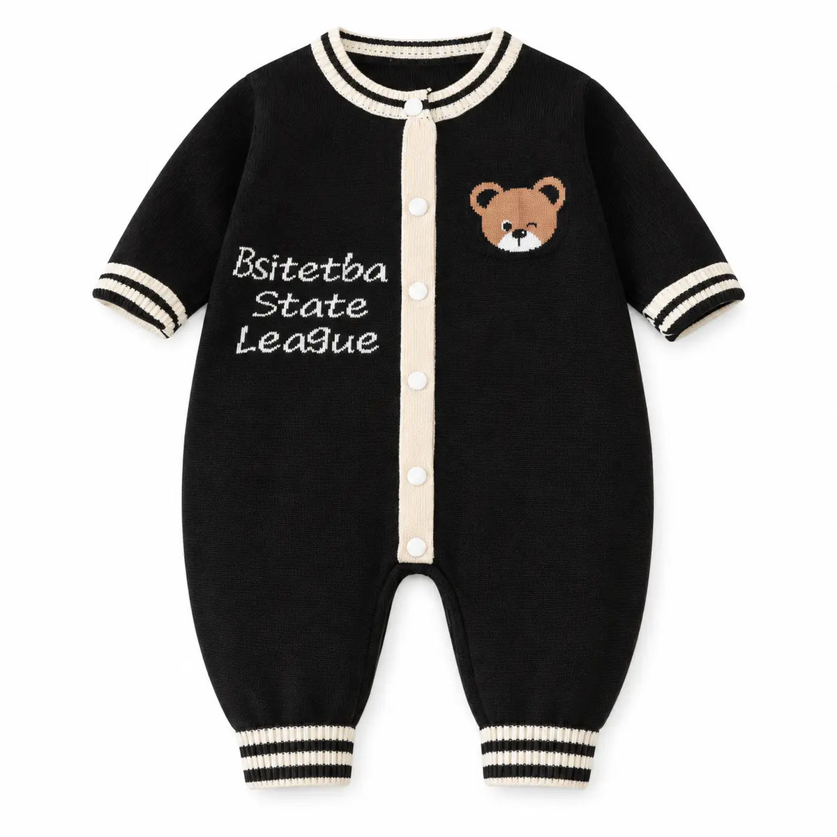 Imported Baby 3D Bear Rabbit Wool Winter Romper in Black for 0-12 Months