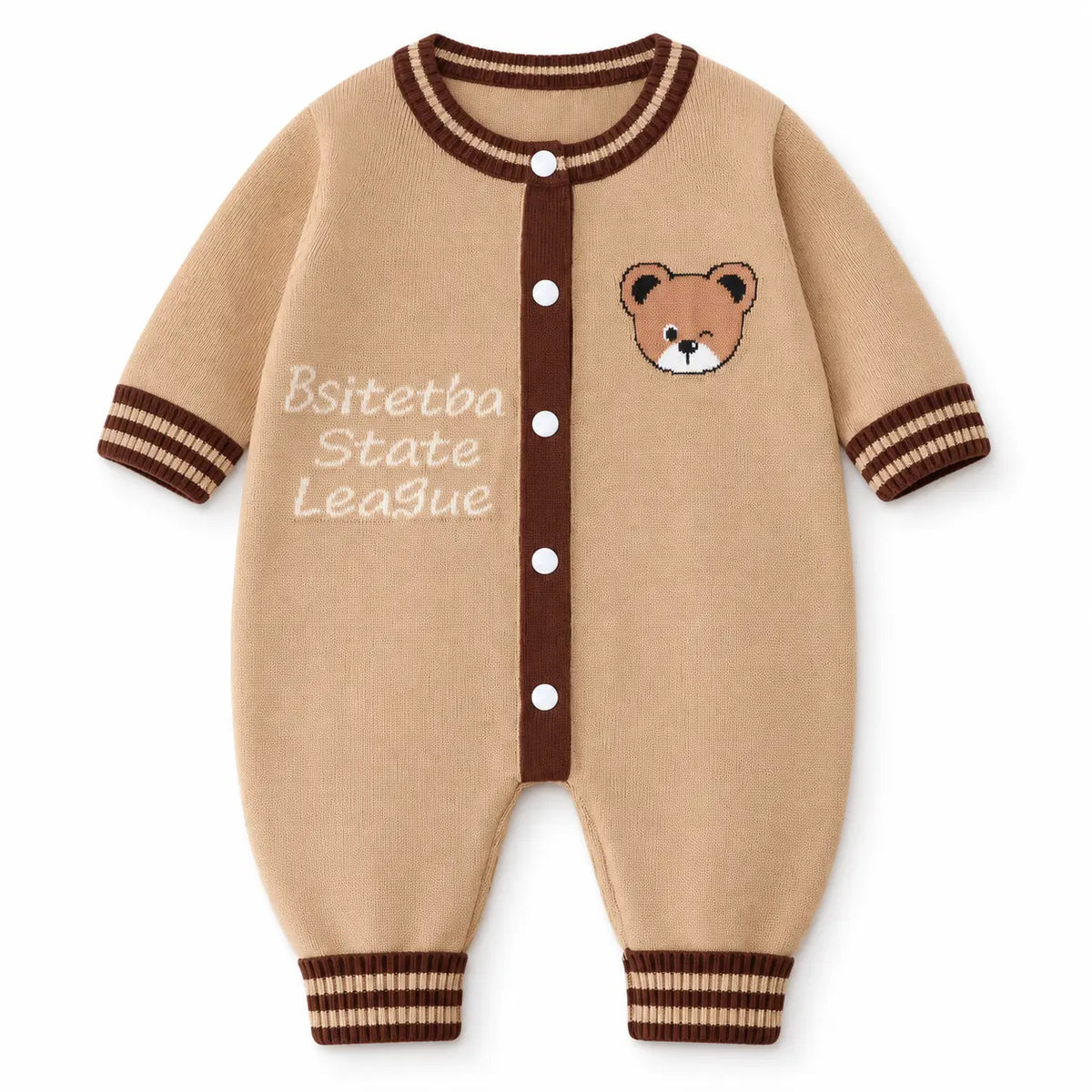 Imported Baby 3D Bear Rabbit Wool Winter Romper in Camel Beige for 0-12 Months