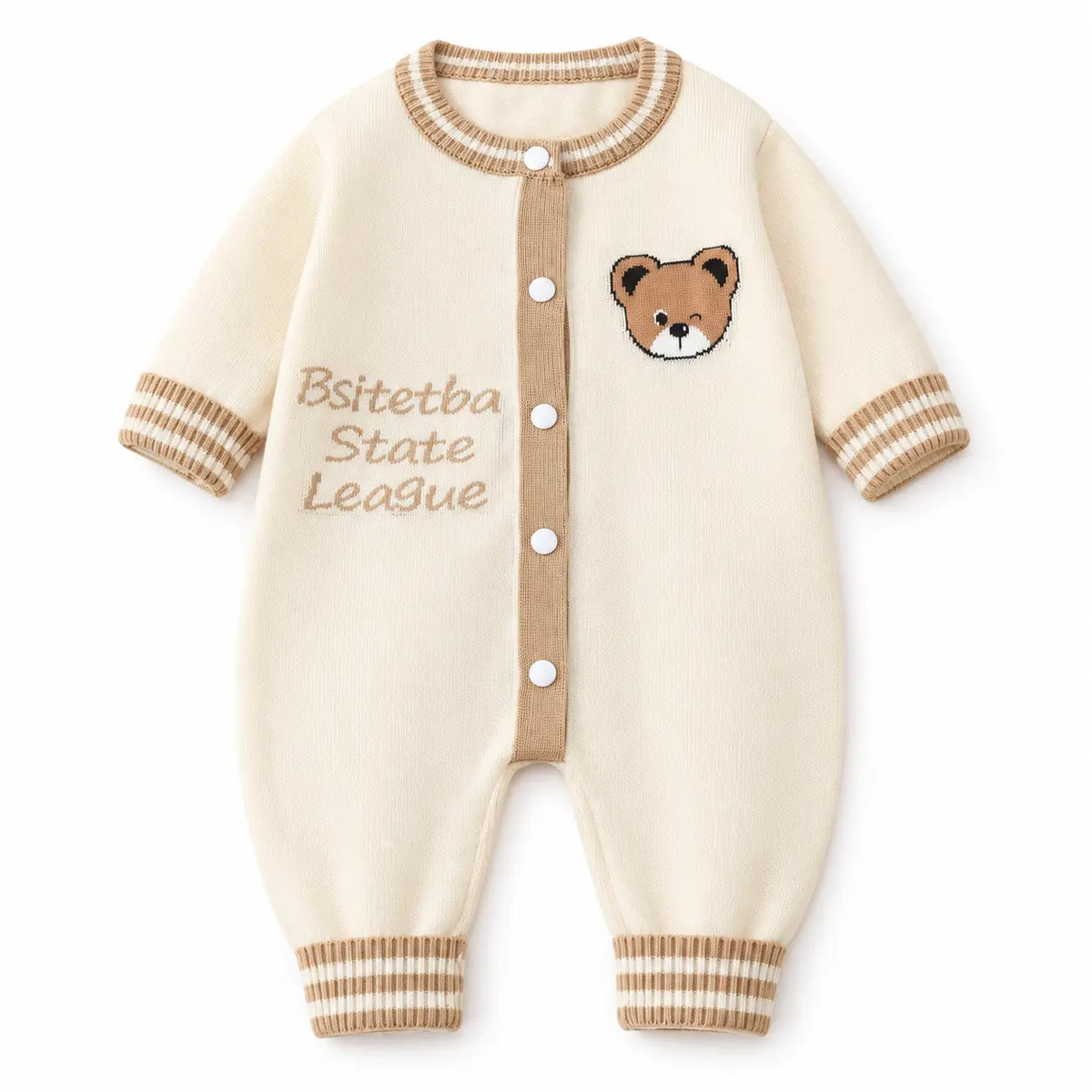 Imported Baby 3D Bear Rabbit Wool Winter Romper in Cream for 0-12 Months