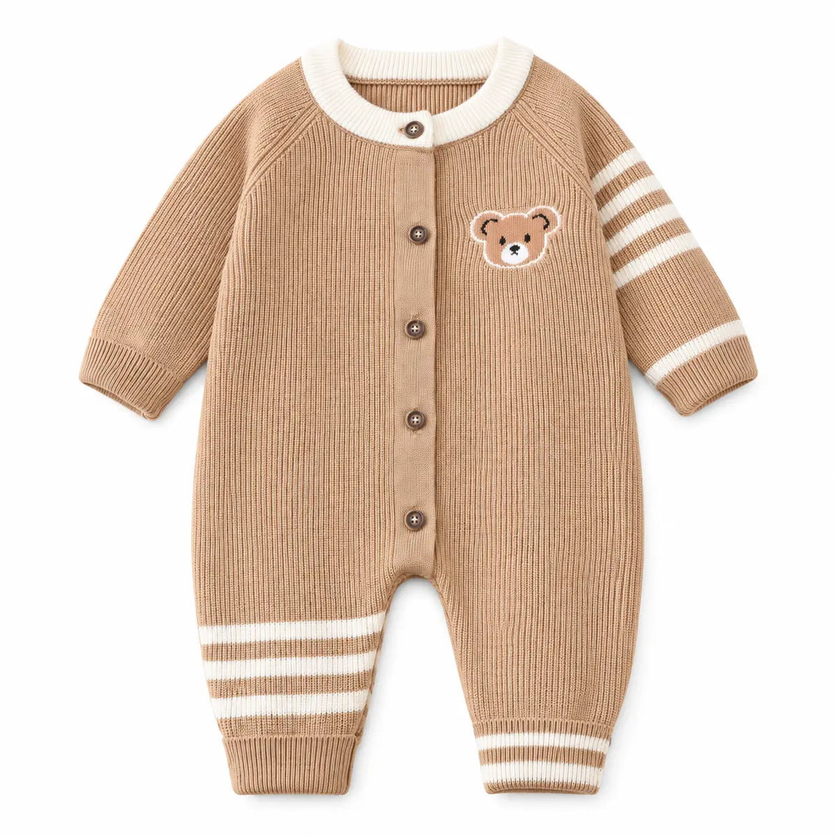 Baby 3D Bear Ribbed Winter Romper in Beige for 0-12 Months