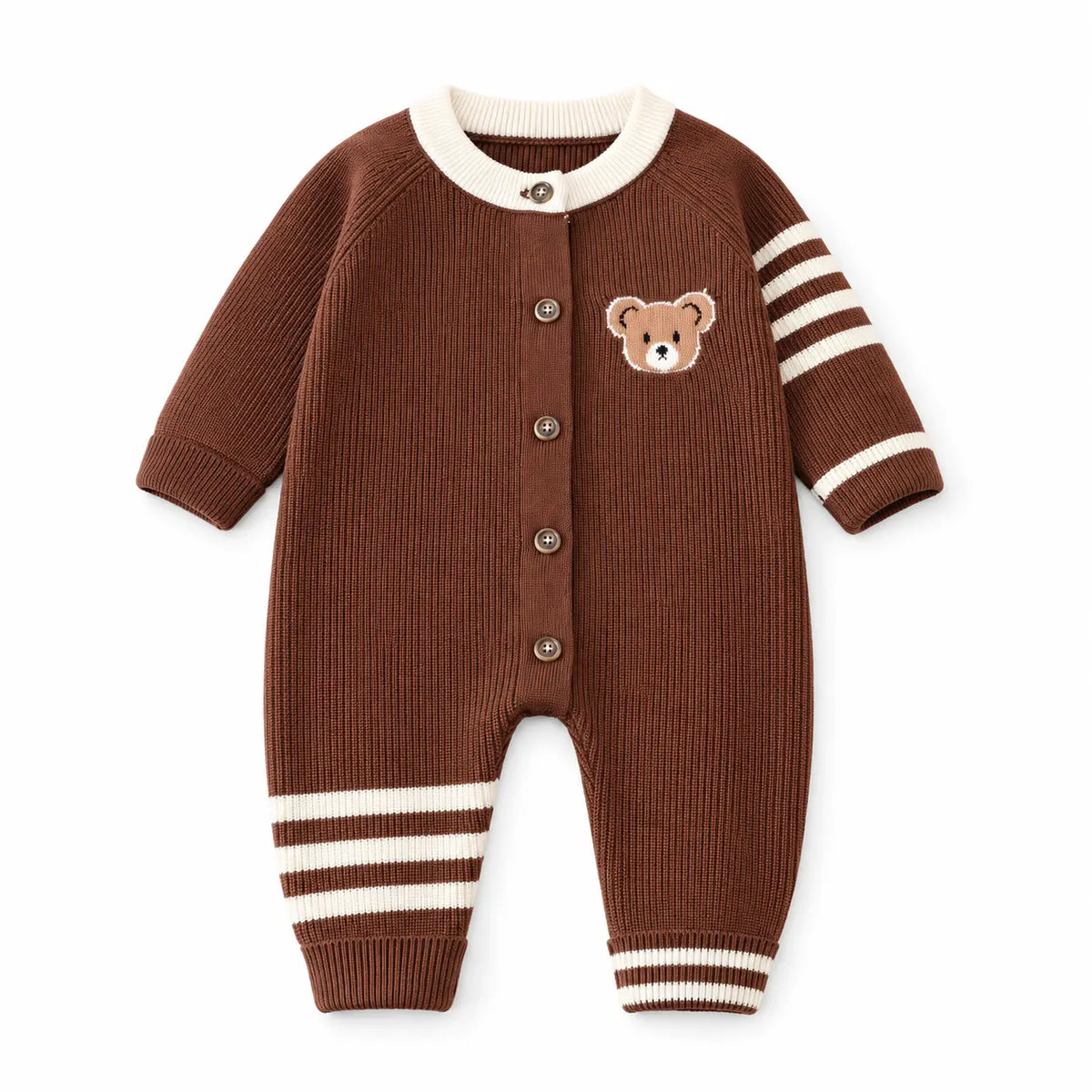 Baby 3D Bear Ribbed Winter Romper in Brown for 0-12 Months