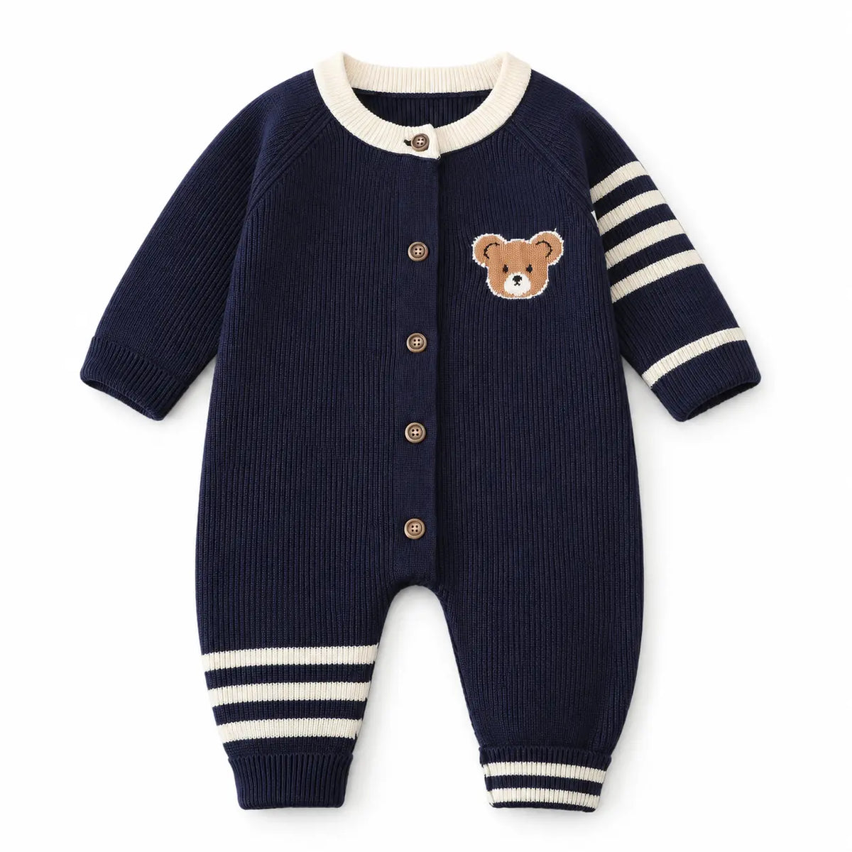 Baby 3D Bear Ribbed Winter Romper in Navy Blue for 0-12 Months