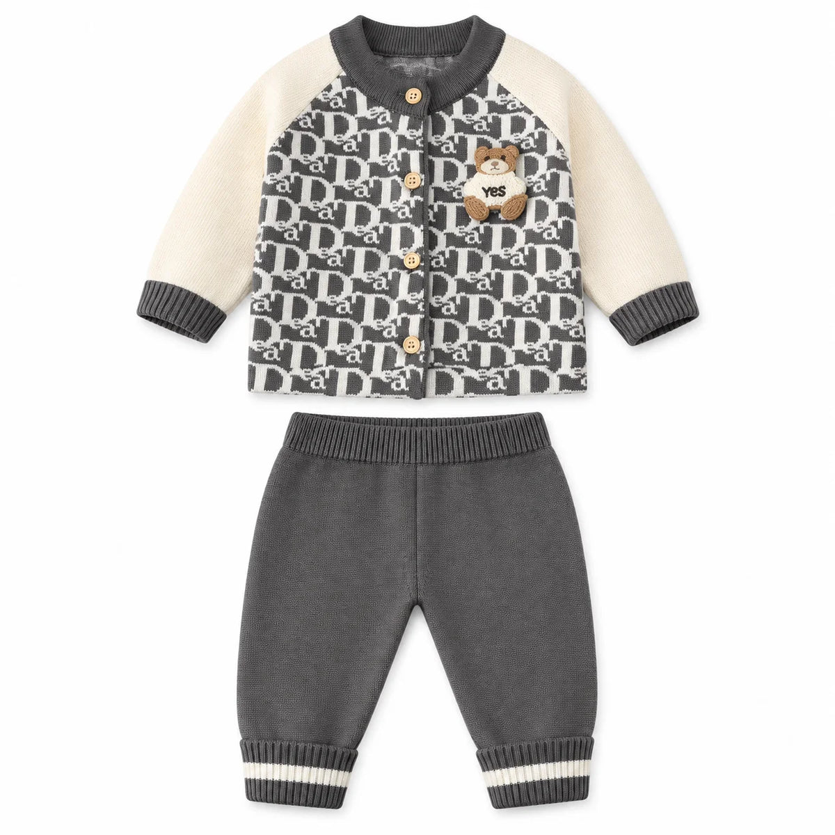 Imported Baby 3D Bear Winter Dress in Charcoal Grey with Shirt and Trousers for 6-24 Months