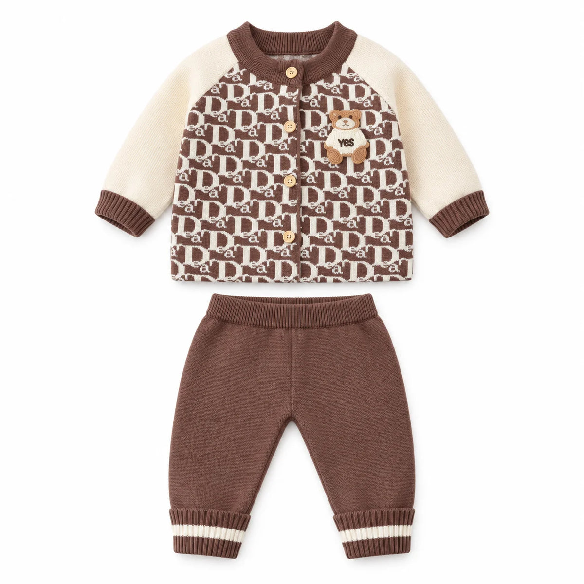 Imported Baby 3D Bear Winter Dress in Chocolate Brown with Shirt and Trousers for 6-24 Months