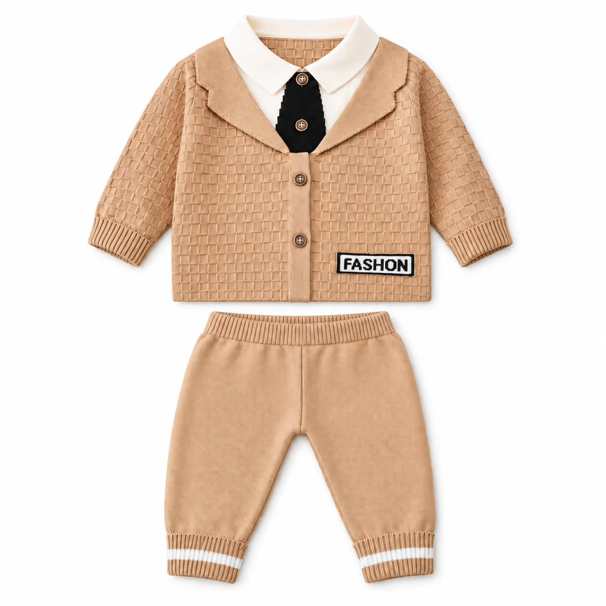 Imported Baby Boy Tuxedo Winter Dress in Beige with Bowtie and Trousers for 6-24 Months