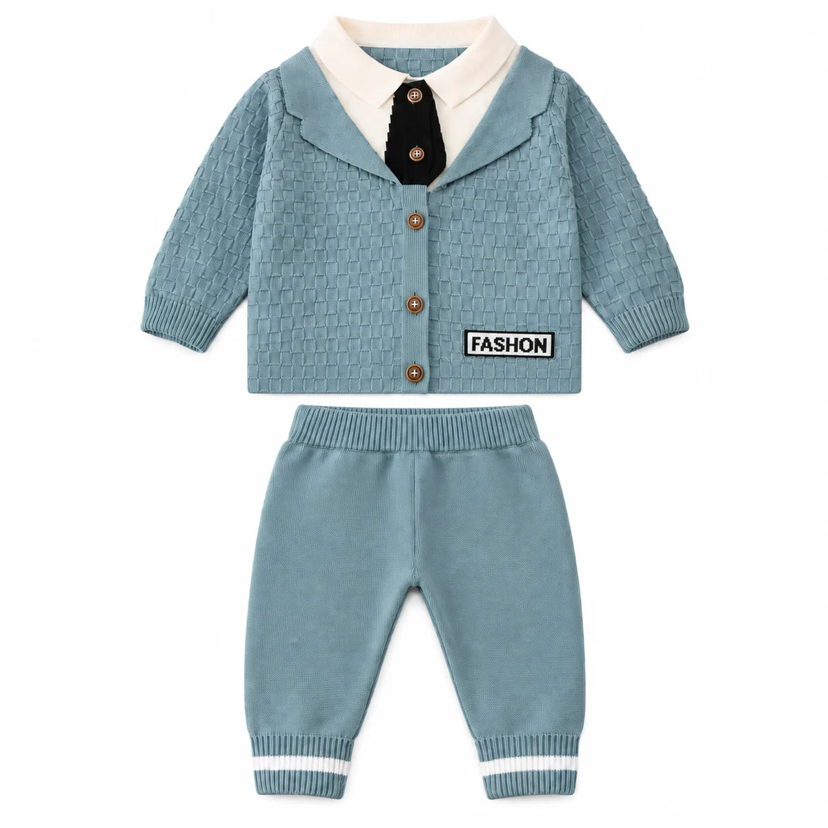 Imported Baby Boy Tuxedo Winter Dress in Dusty Blue with Bowtie and Trousers for 6-24 Months