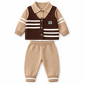 Imported Baby Boy Waistcoat Style Winter Dress in Brown and Beige with Trousers for 6-24 Months