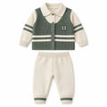 Imported Baby Boy Waistcoat Style Winter Dress in Sage Green and Cream with Trousers for 6-24 Months