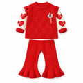 Imported Baby Girl Rabbit Wool Winter Dress in Bright Red with Bell-Bottom Trousers for 6-24 Months