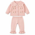 Imported Baby Girl Rabbit Wool Winter Dress in Blush Pink with Collar Bows and Bell Bottom Trousers for 3-18 Months