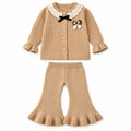 Imported Baby Girl Rabbit Wool Winter Dress in Warm Beige with Net Collar and Bell-Bottom Trousers for 3-18 Months