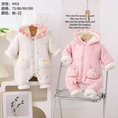 Imported Baby Girl Warm Parachute Puffer Romper | Embroidered Winter Jumpsuit (6 Months ā 3 Years)