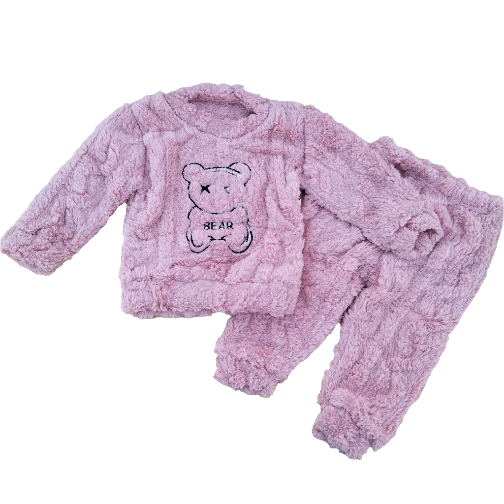 Imported 1 Pc Baby Kids Winter 3D Character Fuzzy Fleece Long-Sleeve Pullover And Trouser Set For 0-18 Months