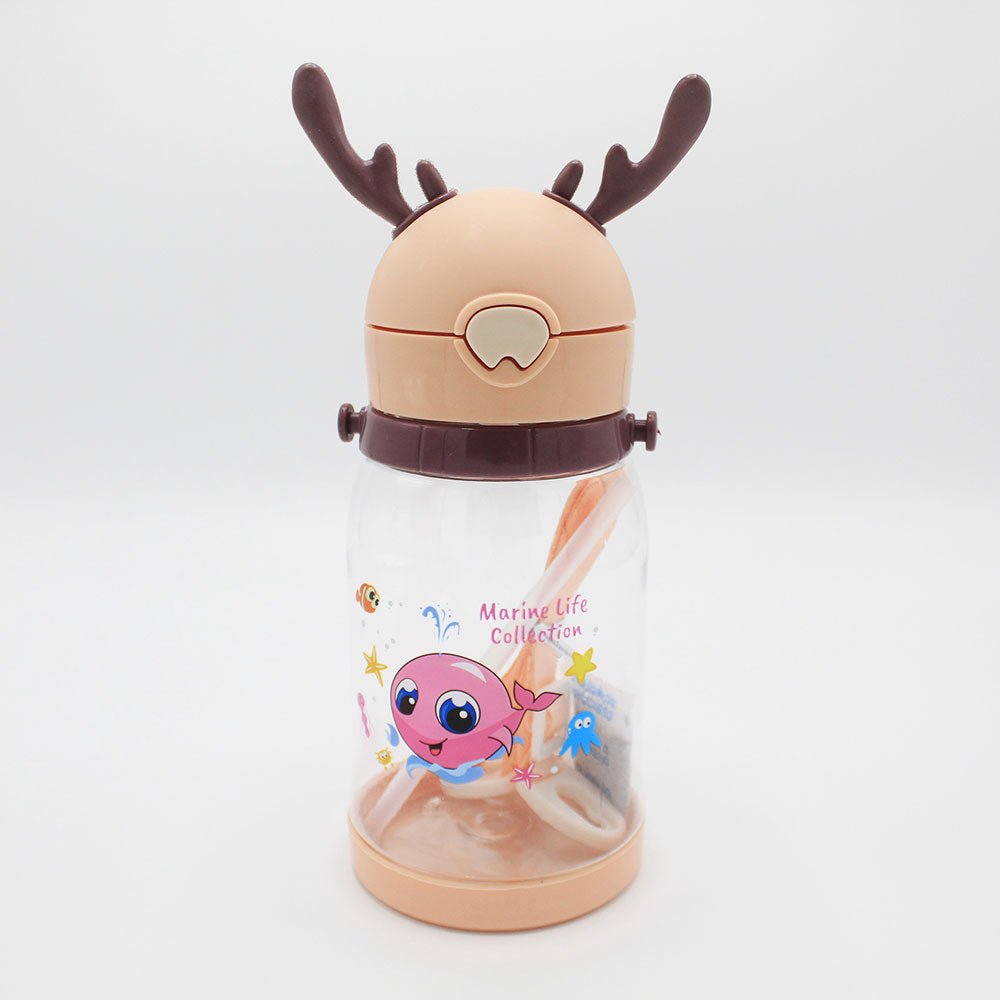 Imported Kids Water Sippy Cup 300ML Antler Creative Cartoon Baby Feeding Cups with Straws Leakproof