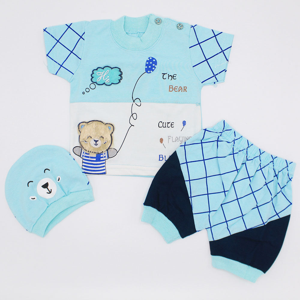 Newborn Baby Cute 3D Bear Half Sleeves Dress with Shorts and Bear Cap for 0-3 Months