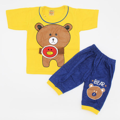 Baby 3D Cute Bear Half Sleeves Dress with Shorts for 4-12 Months
