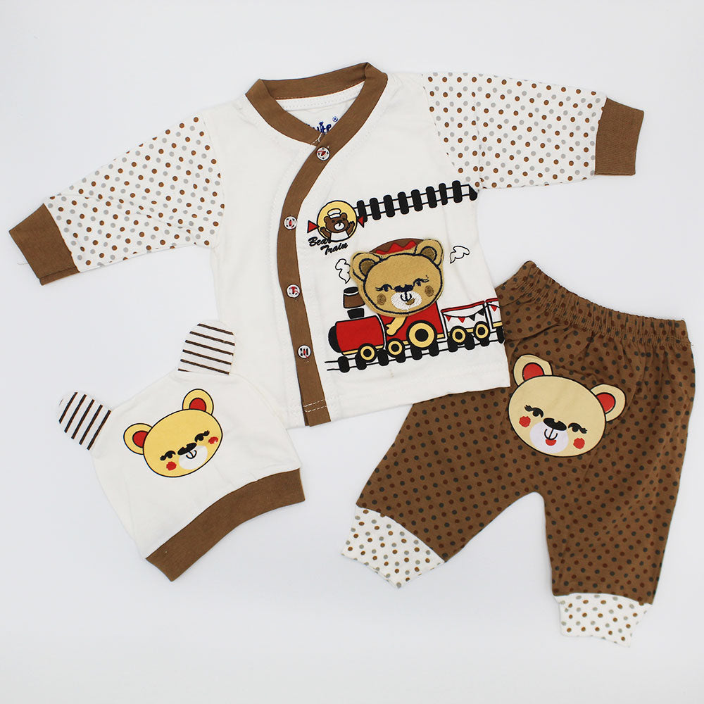 Baby 3D Bear Full Sleeves Dress with Bear Cap for 0-3 Months