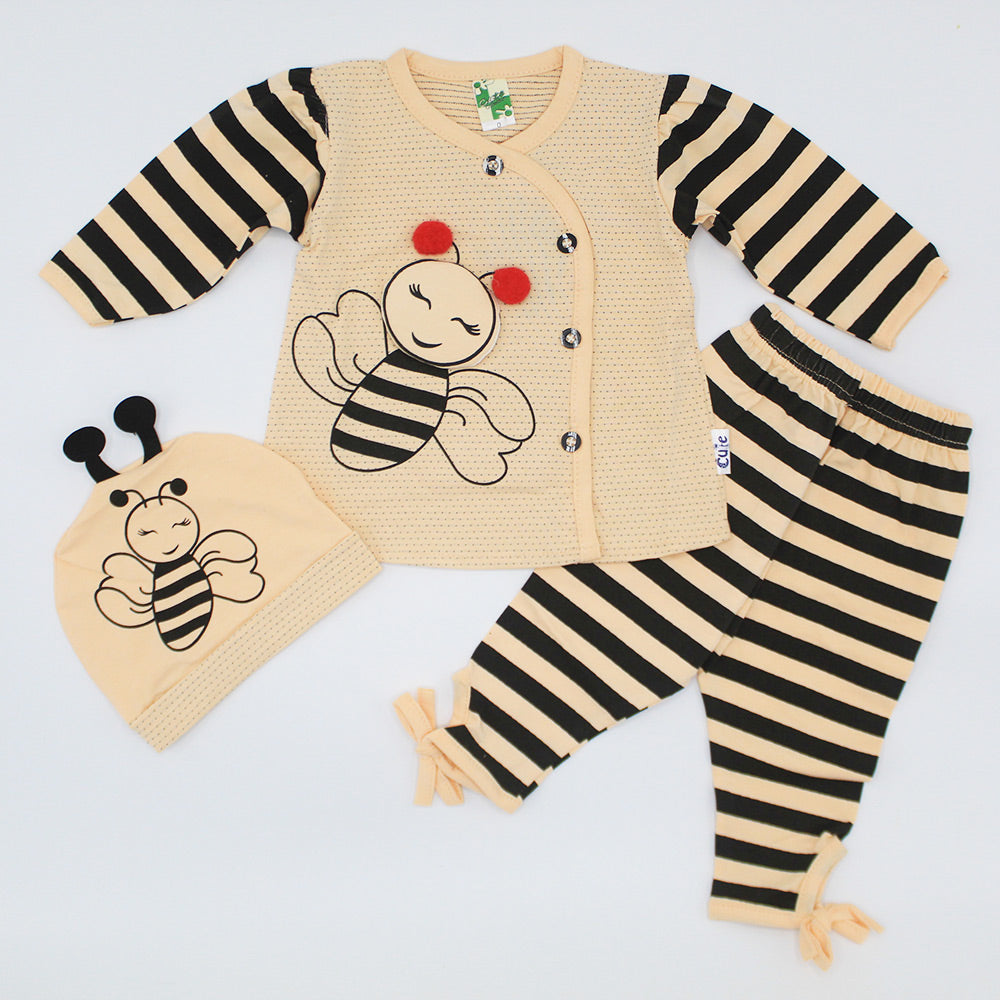 Baby Girl Full Sleeves Cute Bee Dress with Stylish Bee Cap for 0-3 Months