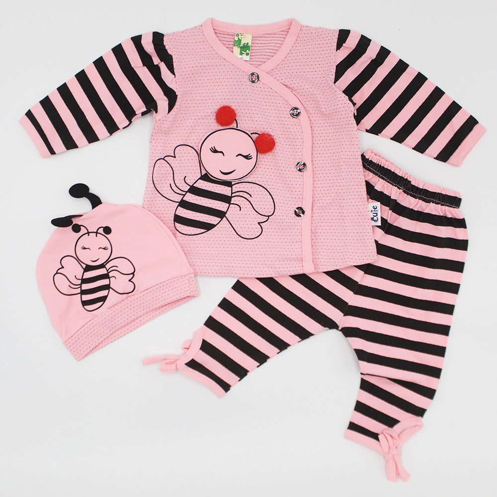 Baby Girl Full Sleeves Cute Bee Dress with Stylish Bee Cap for 0-3 Months