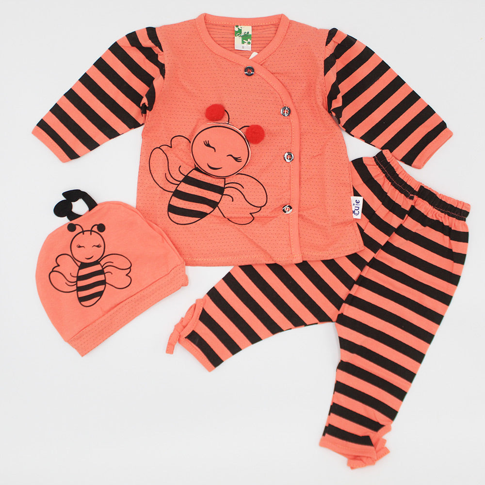 Baby Girl Full Sleeves Cute Bee Dress with Stylish Bee Cap for 0-3 Months