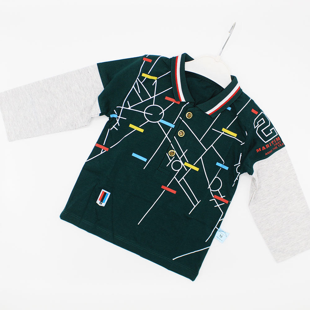 Baby Collar Front Button Style Long Sleeve Dual Colored Pullover Shirt for 9 Months - 3.5 Years