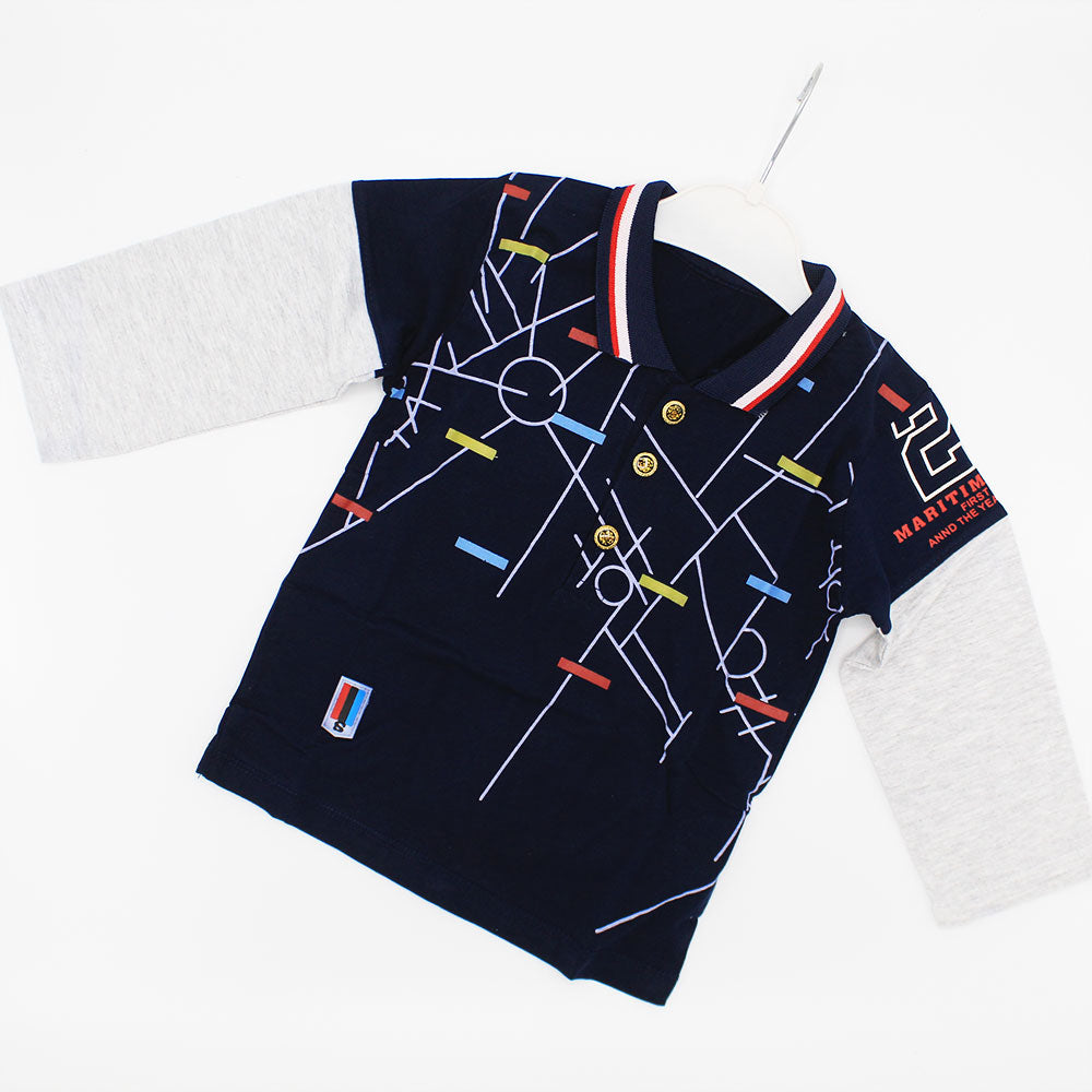 Baby Collar Front Button Style Long Sleeve Dual Colored Pullover Shirt for 9 Months - 3.5 Years