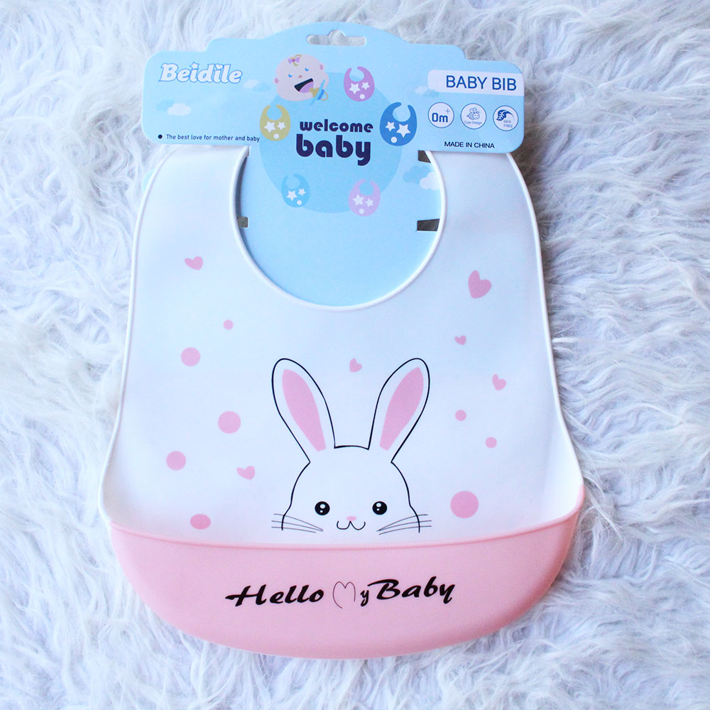 Imported Baby Cute Soft Silicon Waterproof Bib With Food Catcher Bowl Adjustable Buttons for 0-3 Years