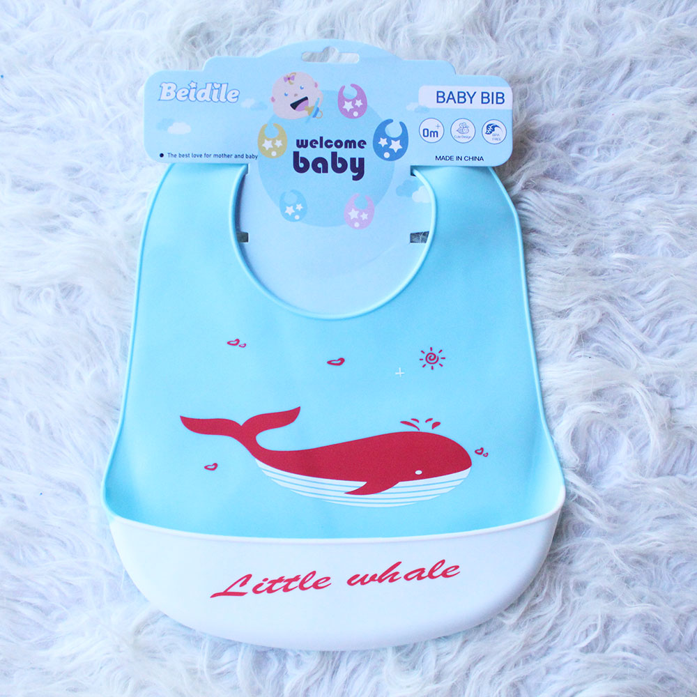 Imported Baby Cute Soft Silicon Waterproof Bib With Food Catcher Bowl Adjustable Buttons for 0-3 Years