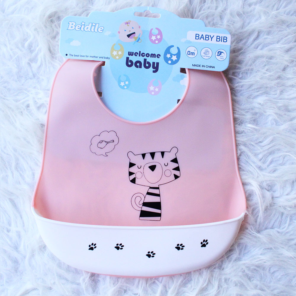 Imported Baby Cute Soft Silicon Waterproof Bib With Food Catcher Bowl Adjustable Buttons for 0-3 Years