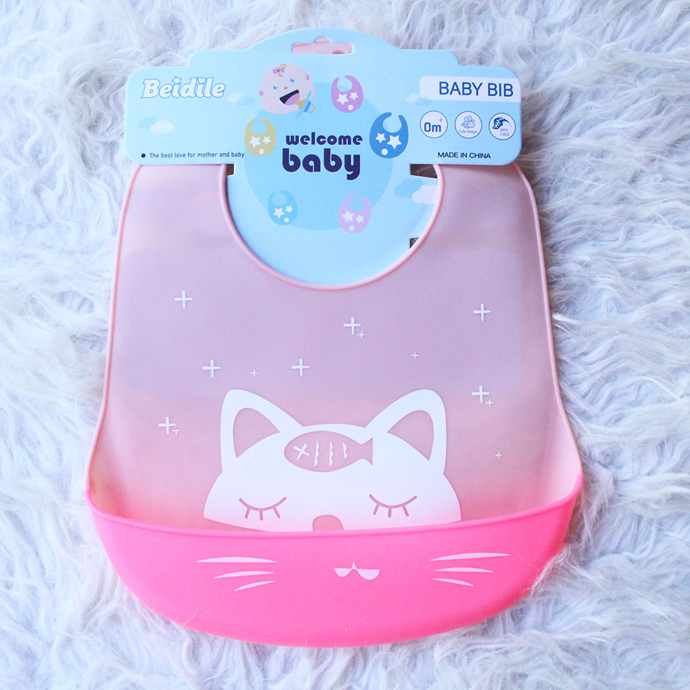 Imported Baby Cute Soft Silicon Waterproof Bib With Food Catcher Bowl Adjustable Buttons for 0-3 Years