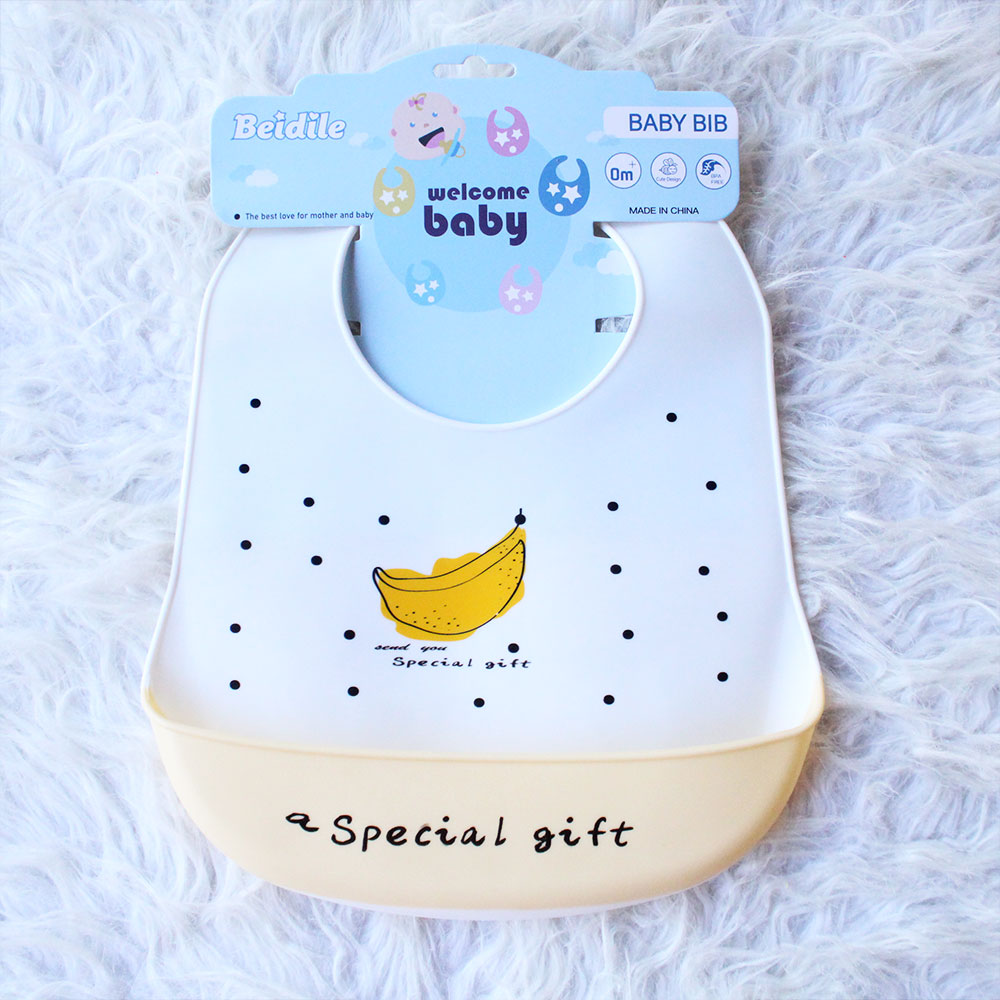 Imported Baby Cute Soft Silicon Waterproof Bib With Food Catcher Bowl Adjustable Buttons for 0-3 Years