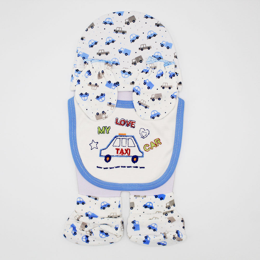 Imported 4 Pcs Baby Bib Booties Mittens and Cap Set