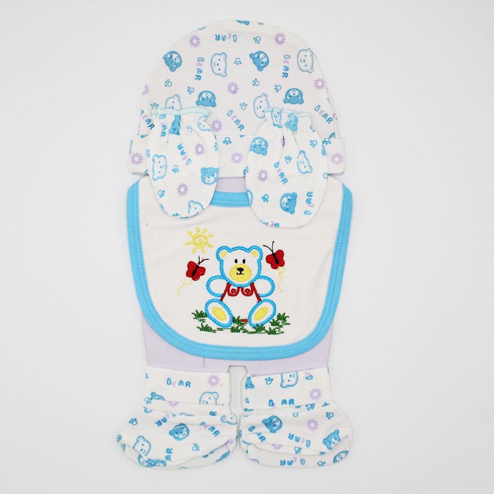 Imported 4 Pcs Baby Bib Booties Mittens and Cap Set
