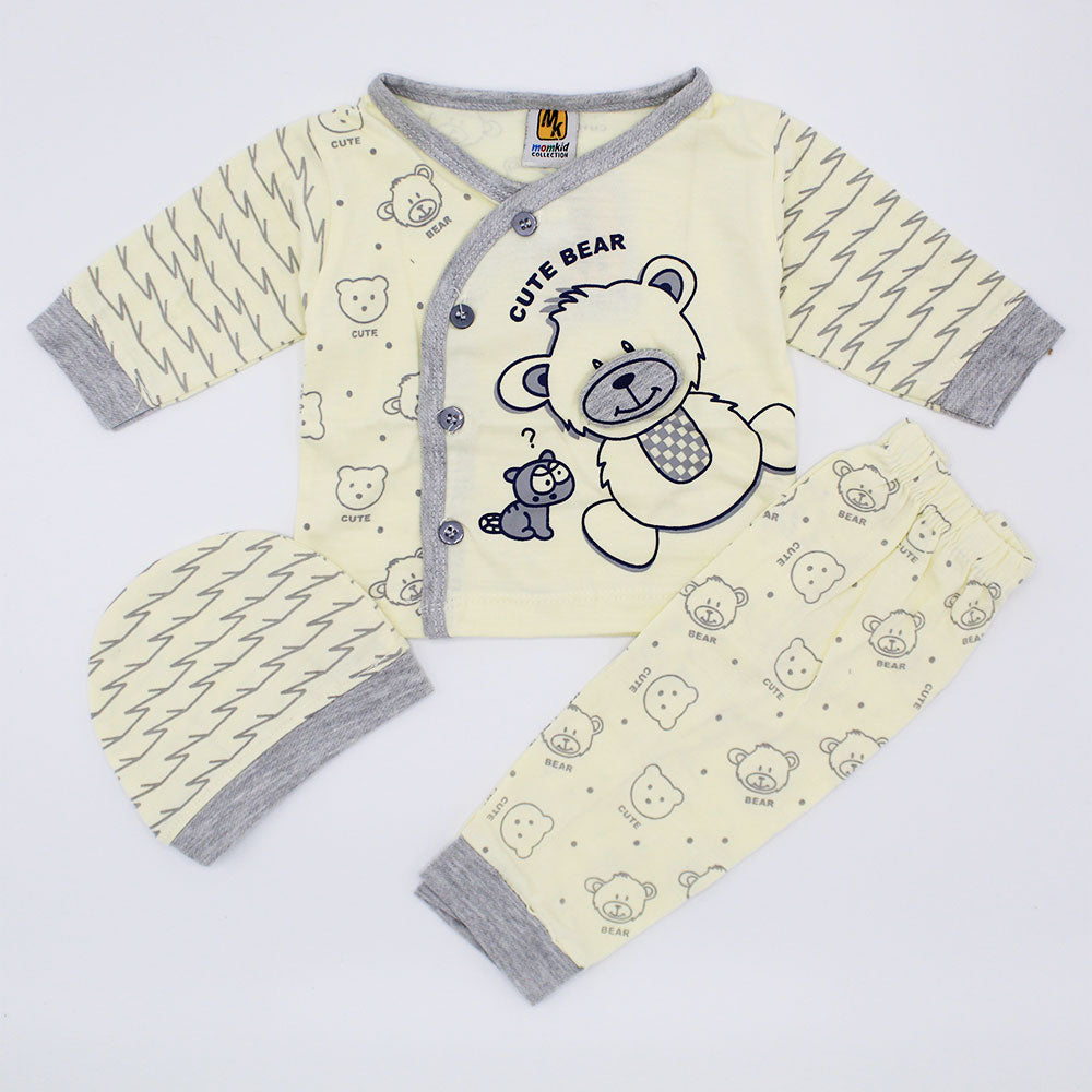 Newborn Baby Cute Big Bear Full Sleeves Dress with Cap for 0-3 months