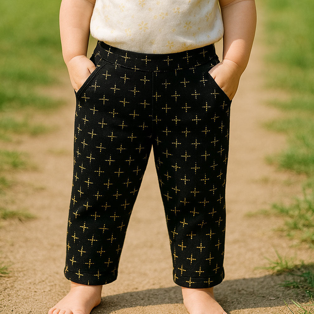 Imported Baby Girl Starry Printed Black Cotton Pants for 9 Months - 3 Years
