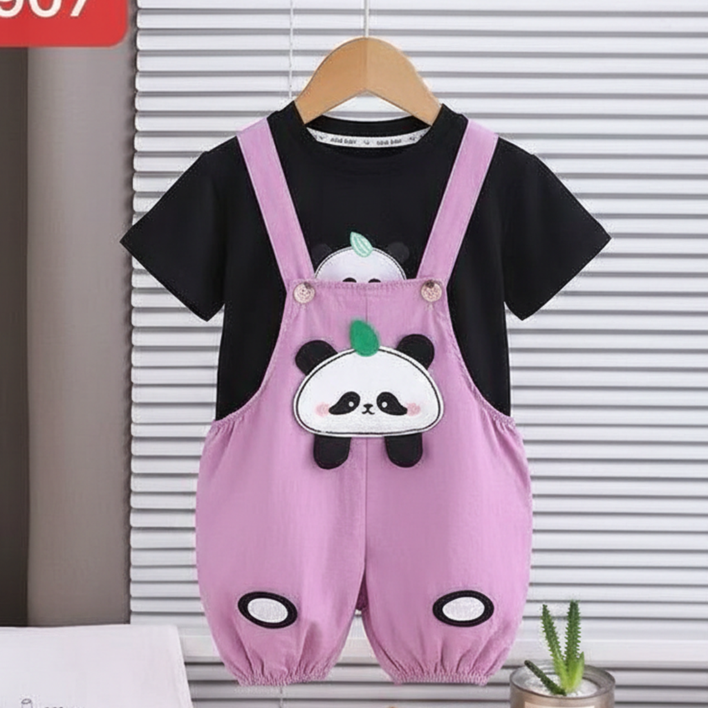 Imported Baby Kids 3D Panda Shirt with Dungaree Romper (6 Months–4 Years)