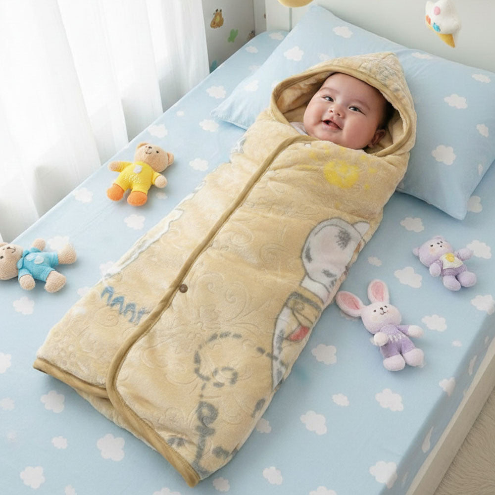 Super Soft Baby Carry Winter Blanket Embossed Swaddle Hood Warm Blanket for 0-3 Years