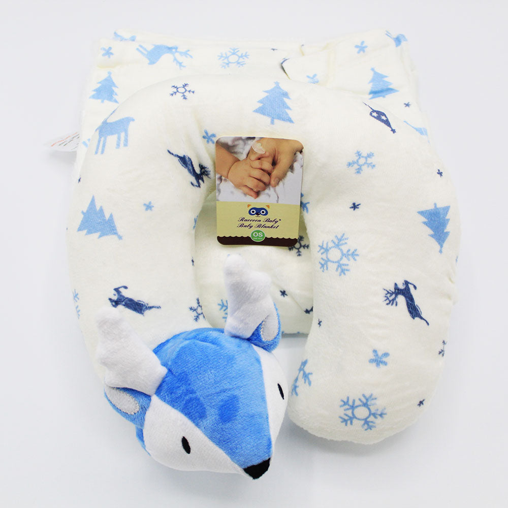 Imported Baby Fur Fleece Blanket and 3D Character Neck Support Pillow