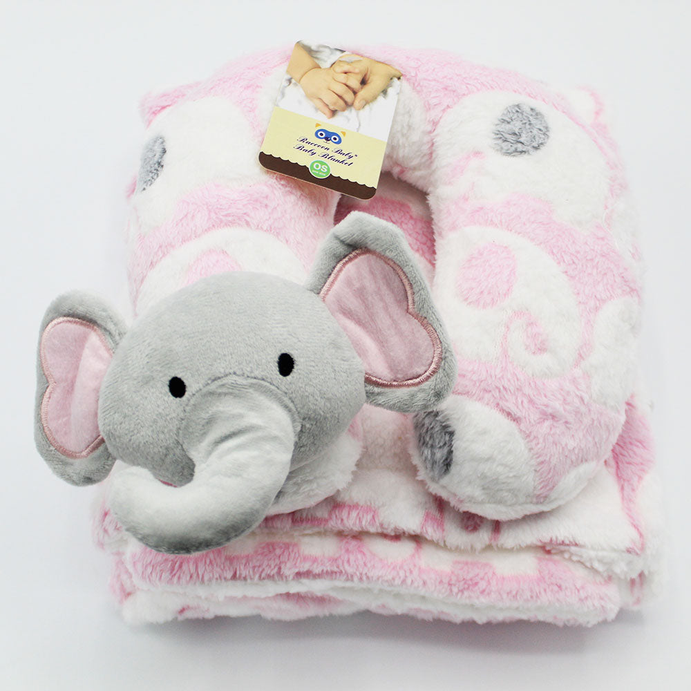 Imported Baby Fur Fleece Blanket and 3D Character Neck Support Pillow