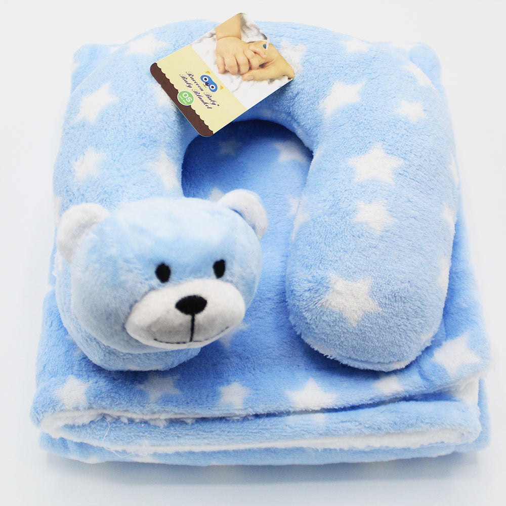 Imported Baby Fur Fleece Blanket and 3D Character Neck Support Pillow