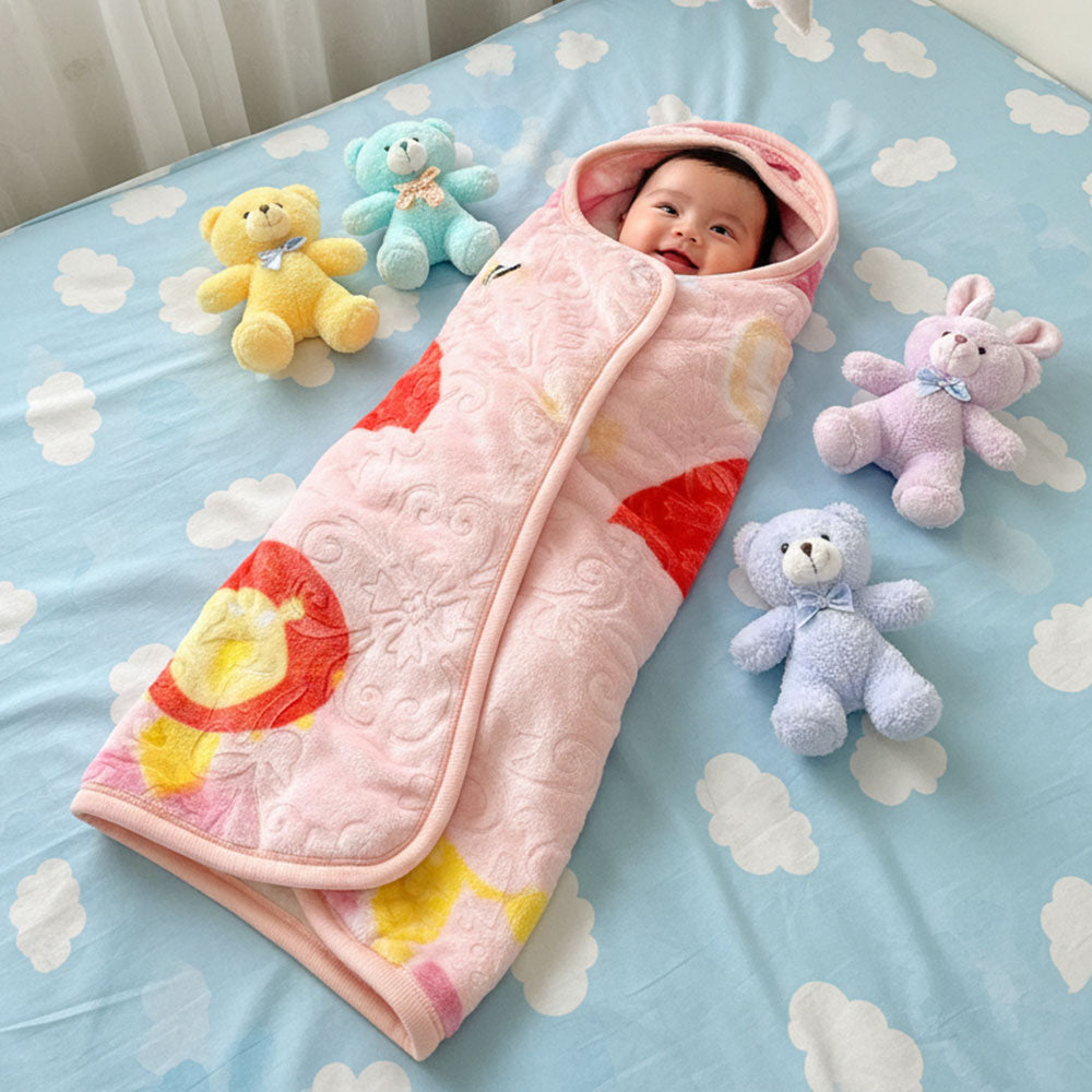 Super Soft Baby Carry Winter Blanket Embossed Swaddle Hood Warm Blanket for 0-3 Years
