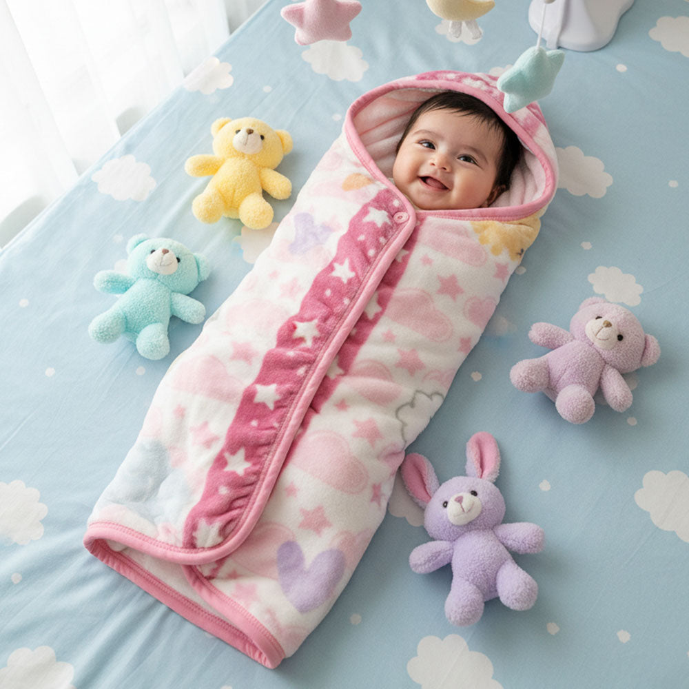 Super Soft Baby Carry Winter Blanket Embossed Swaddle Hood Warm Blanket for 0-3 Years