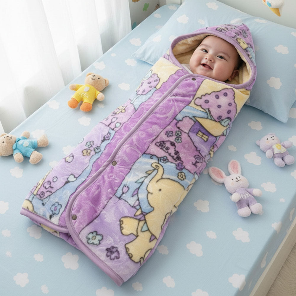 Super Soft Baby Carry Winter Blanket Embossed Swaddle Hood Warm Blanket for 0-3 Years