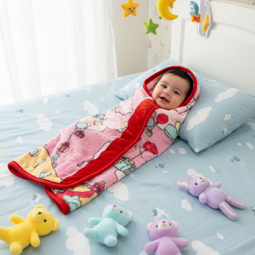 Super Soft Baby Carry Winter Blanket Embossed Swaddle Hood Warm Blanket for 0-3 Years