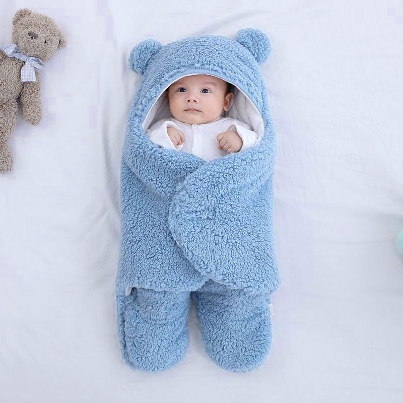 Imported Winter Baby Sleeping Bag Flannel Swaddle Wrap with Legs and Hood Receiving Blanket Sleeping Bag for 0-9 Months