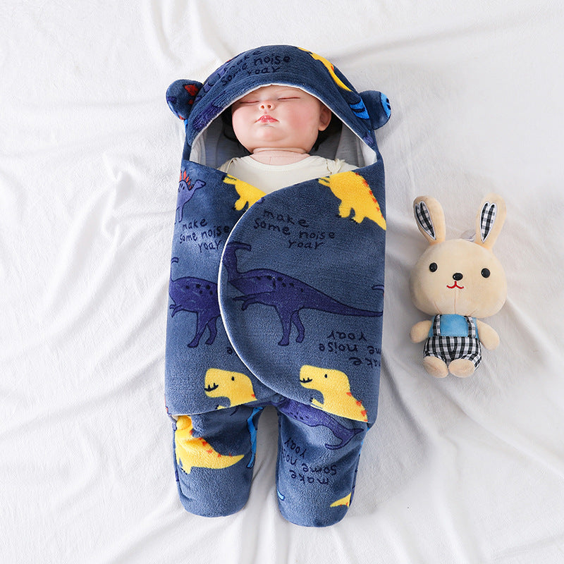 Imported Winter Baby Sleeping Bag Flannel Swaddle Wrap with Legs and Hood Receiving Blanket Sleeping Bag for 0-9 Months